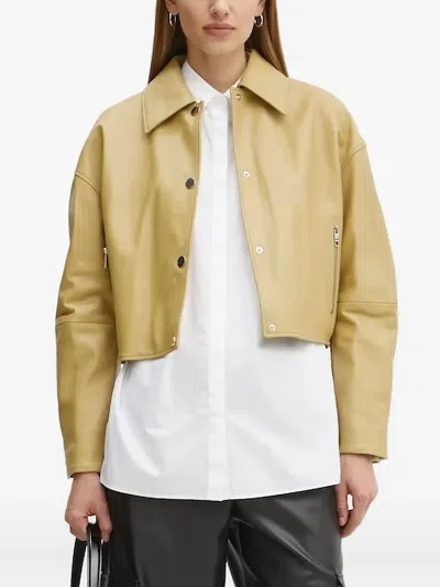 Hugo Boss Cropped Leather Jacket In Yellow