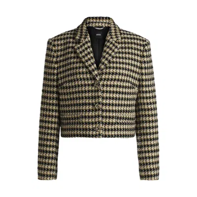 Hugo Boss Cropped Regular-fit Jacket In Tweed In Multi