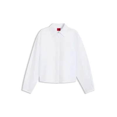 Hugo Boss Cropped Relaxed-fit Blouse In Cotton Poplin In White