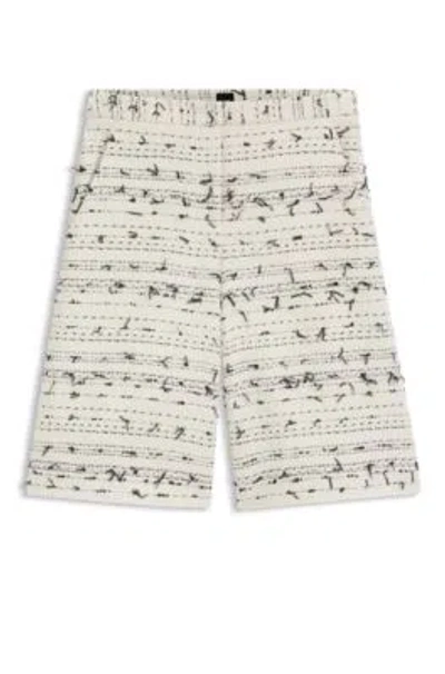 Hugo Boss Cropped Relaxed-fit Trousers In Striped Cotton-blend Tweed In Multi