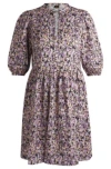 Hugo Boss Cropped-sleeve Dress In Hammered Satin With Seasonal Print In Patterned