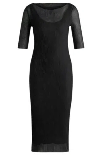 Hugo Boss Cropped-sleeve Dress In Pliss Tulle In Black