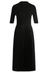 Hugo Boss Cropped-sleeve Dress With Pliss Skirt In Black