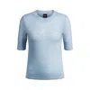 Hugo Boss Cropped-sleeve Knitted Sweater In Textured Wool In Blue