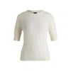 Hugo Boss Cropped-sleeve Knitted Sweater In Textured Wool In White