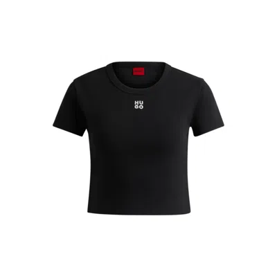 Hugo Boss Cropped Slim-fit T-shirt With Stacked Logo In Black