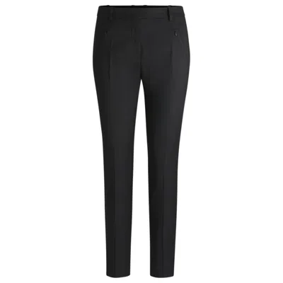 Hugo Boss Cropped Slim-fit Trousers With Zipped Hems In Black