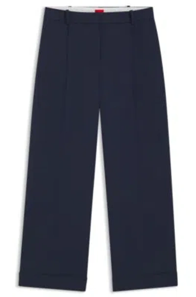 Hugo Boss Cropped Trousers With Front Pleats In Blue