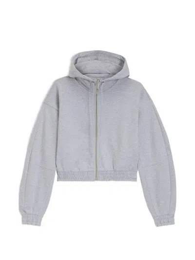 Hugo Boss Cropped Zip-up Hoodie In Gray