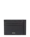 Hugo Boss Crosstown Leather Card Case In Black
