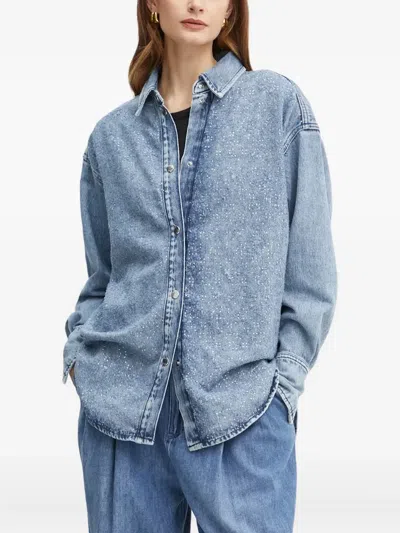 Hugo Boss Crystal-embellished Denim Shirt In Blue
