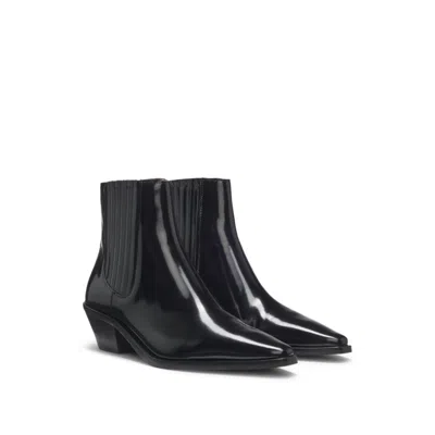 Hugo Boss Cuban-heel Ankle Boots In Polished Leather