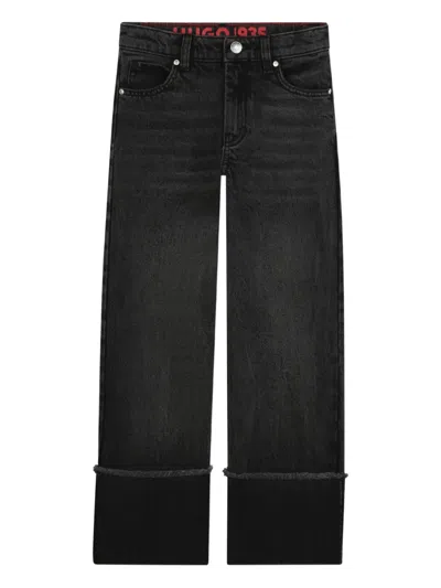 Hugo Boss Kids' Cuffed Jeans In Black