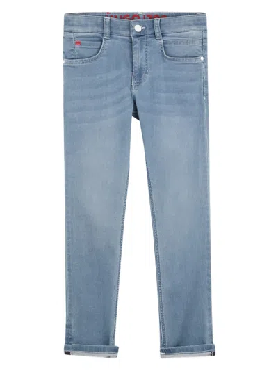 Hugo Boss Kids' Cuffed Straight Trousers In Blue