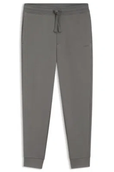 Hugo Boss Cuffed Sweatpants In Cotton Terry With Logo Print In Gray