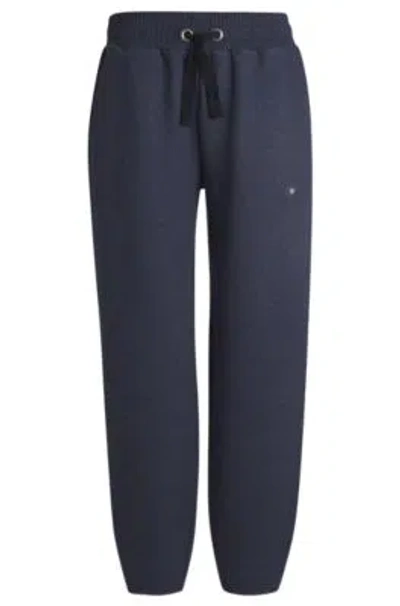 Hugo Boss Cuffed Tracksuit Bottoms In Melange Cotton In Dark Blue