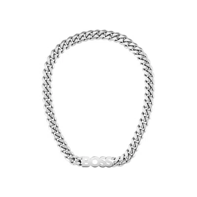 Hugo Boss Curb-chain Necklace With Logo Plate In Multi