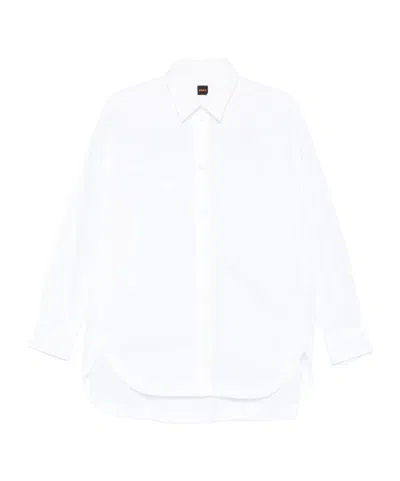 Hugo Boss Curved-hem Cotton Shirt In White