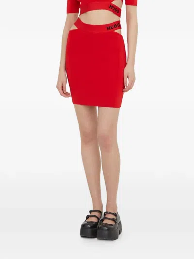 Hugo Boss Cut-out Logo Mini Skirt In Red