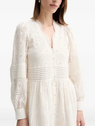Hugo Boss Dabrody Eyelet-embroidered Pleated Midi Dress In White