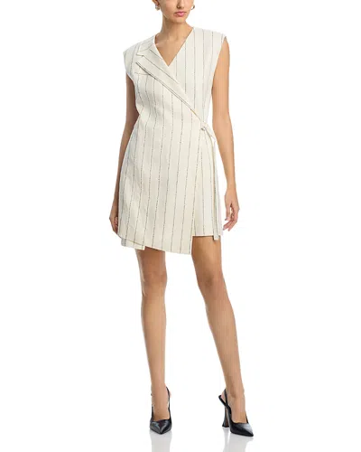Hugo Boss Dagania Striped Wrap Dress In White/navy Pinstripe