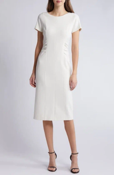 Hugo Boss Dakela Ruched Sheath Dress In Soft Cream