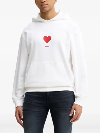 Hugo Boss Dalentinos Heart-graphic Hoodie In White