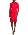 Hugo Boss V-neck Dress With Zipped Pockets And Cropped Sleeves In Red