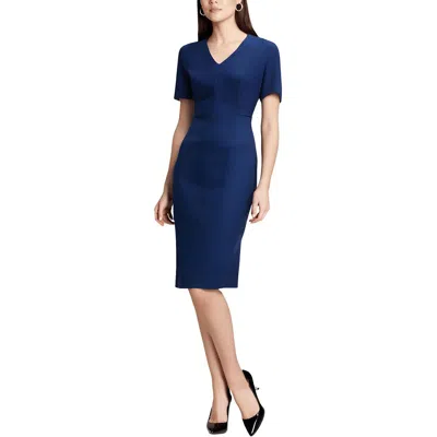 Hugo Boss Damasia Womens Pleated Solid Wear To Work Dress In Blue
