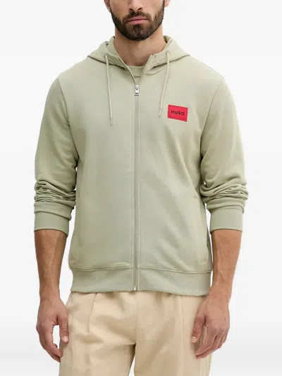 Hugo Boss Daple Logo-patch Zip-up Hoodie In Green
