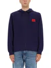 Hugo Boss Logo-patch Hoodie In Blue