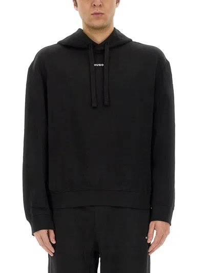 Hugo Boss Cotton-terry Hoodie With Contrast Logo In Black