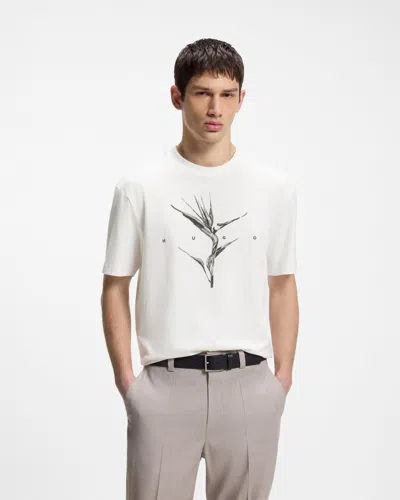 Hugo Boss Darise Mens Relaxed-fit T-shirt With Artwork And Logo In White