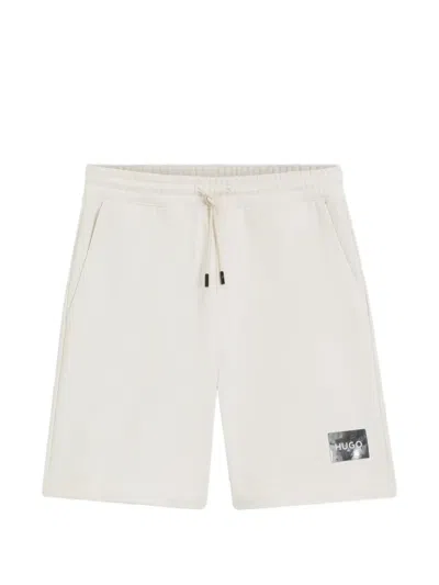 Hugo Boss Tortoise-logo Shorts In Cotton Terry In White