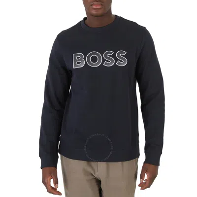 Hugo Boss Dark Blue Salbo Logo Embroidered Jersey Sweatshirt