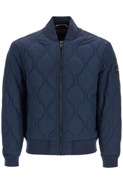 Hugo Boss Boss Dark Blue Slim Fit Quilted Down Jacket With Wavy Pattern