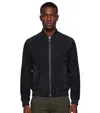 Hugo Boss Dark Blue Solid Mock Collar Jacket In Blue