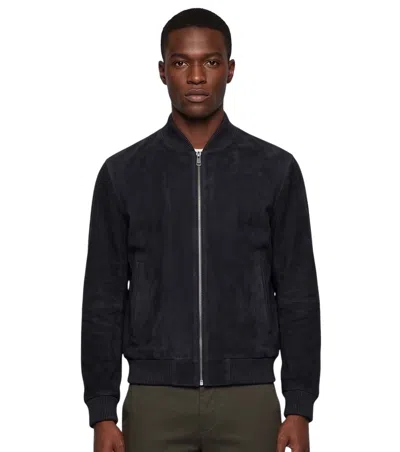 Hugo Boss Dark Blue Solid Mock Collar Jacket