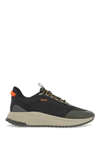 Hugo Boss Dark Breathable Sneakers With Orange Details Ttnm Evo Runn Rsgtx In Black
