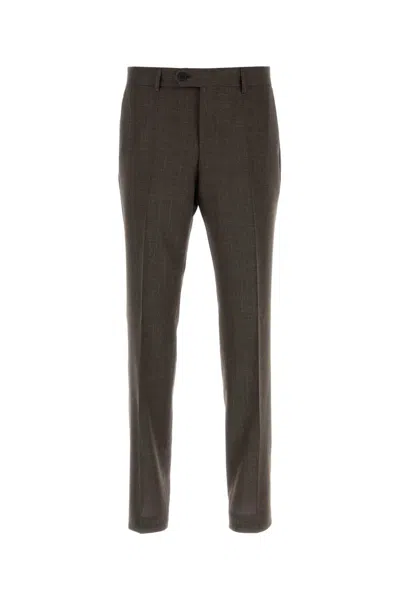 Hugo Boss Wool Blend Tailored Trousers Belt Loops In Brown