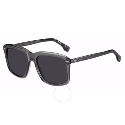 Hugo Boss Dark Grey Square Men's Sunglasses Boss 1420/s 0kac/ir 55 In Black