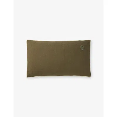 Hugo Boss Dark Kaki Clayton Logo-embroidered Linen Cushion Cover 55cm X 31cm In Brown