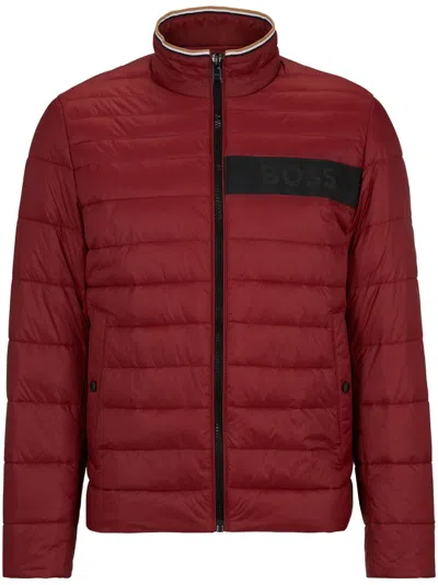 Hugo Boss Water-repellent Padded Jacket With 3d Logo Tape In Dark Red