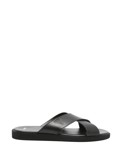 Hugo Boss Darrel Crisscross Strap Slides In Black