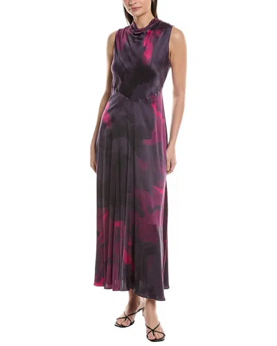 Hugo Boss Draped-neckline Dress In Printed Silk In Multi