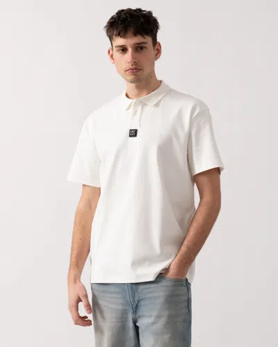Hugo Boss Deabono Mens Interlock Cotton Polo Shirt With Stacked Logo In White