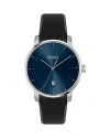Hugo Boss Men's Dean Quartz Basic Calendar Black Silicone Watch 41mm In Blue/black