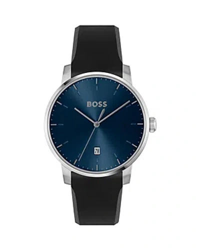 Hugo Boss Men's Dean Quartz Basic Calendar Black Silicone Watch 41mm In Blue/black