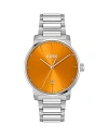 Hugo Boss Men's Dean Quartz Basic Calendar Silver-tone Stainless Steel Watch 41mm In Orange/silver