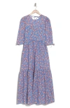 Hugo Boss Debest Floral Maxi Dress In Blue/ Red Red Ditsy Floral